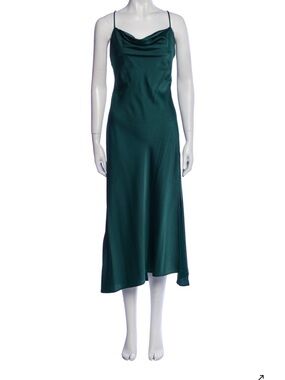 Astr Hunter Green Satin Cowl Midi Slip Dress